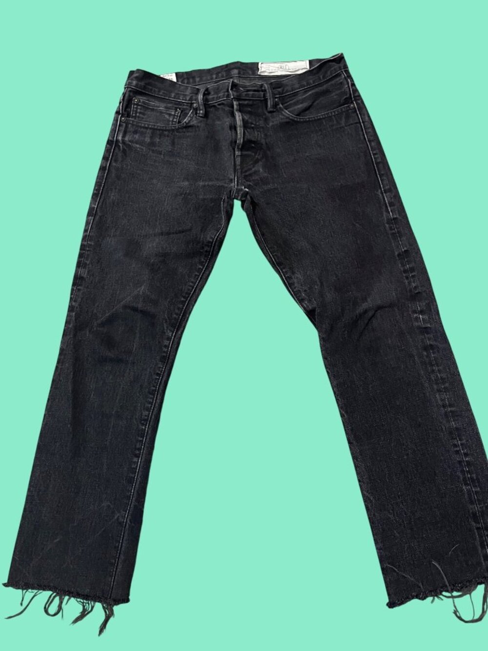 Unisex Rogue Territory Black Frayed Hem Straight Leg Jeans Size 31 Made In USA